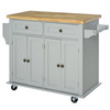 Rolling Kitchen Island with Rubber Wood Top, Spice/Towel Rack, Storage Drawers, Mobile Cart for Dining Room, Gray