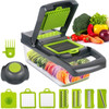 Vegetable Chopper Dicer with Container | Cheese Grater Mandoline Slicer Cabbage Shredder French Fry Cutter Stainless Steel for Veggie Onion Potato Fruit Food, Manual Hand Cooking Gadget for Kitchen