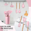 Kitchen Cooking Utensils Set, 23-Piece Silicone Kitchen Utensils Spatula Set with Holder, Heat Resistant Wooden Handle Kitchen Gadget for Nonstick Cookware, Food-grade Turner Spoon Sets (Pink)