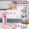 Kitchen Cooking Utensils Set, 23-Piece Silicone Kitchen Utensils Spatula Set with Holder, Heat Resistant Wooden Handle Kitchen Gadget for Nonstick Cookware, Food-grade Turner Spoon Sets (Pink)