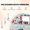 Play Kitchen for Kids, Wooden Toy Kitchen Set with Lights and Sounds, Toddler Kitchen with Ice Maker, Oven, Sink, Microwaves, Fridge and Utensil and Fruit Accessory for Toddlers ages 3-8,Pink