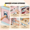 Play Kitchen for Kids, Wooden Toy Kitchen Set with Lights and Sounds, Toddler Kitchen with Ice Maker, Oven, Sink, Microwaves, Fridge and Utensil and Fruit Accessory for Toddlers ages 3-8,Pink