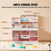 Play Kitchen for Kids, Wooden Toy Kitchen Set with Lights and Sounds, Toddler Kitchen with Ice Maker, Oven, Sink, Microwaves, Fridge and Utensil and Fruit Accessory for Toddlers ages 3-8,Pink