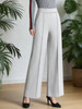 Four-Season Solid Color Wide Leg High Waist Loose Slimming Casual Pants Elastic Waist Comfortable Convenient with Pocket Design