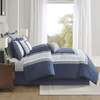 8 Piece Embroidered Comforter Set Navy Queen