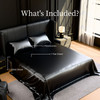 Satin Bed Sheets, Queen Size Sheets Set, 4 Pcs Silky Bedding Set with 15 Inches Deep Pocket for Mattress (Queen, Black)