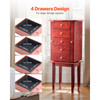 Jewelry Cabinet Armoire, Standing Wood Jewelry Storage Chest with 4 Spacious Drawers, Flip Top Mirror, 4 Top Storage Compartments, Zinc Alloy Handles, 2 Side Doors with 16 Necklace Hooks