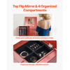 Jewelry Cabinet Armoire, Standing Wood Jewelry Storage Chest with 4 Spacious Drawers, Flip Top Mirror, 4 Top Storage Compartments, Zinc Alloy Handles, 2 Side Doors with 16 Necklace Hooks