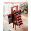 Jewelry Cabinet Armoire, Standing Wood Jewelry Storage Chest with 4 Spacious Drawers, Flip Top Mirror, 4 Top Storage Compartments, Zinc Alloy Handles, 2 Side Doors with 16 Necklace Hooks