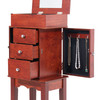 Jewelry Cabinet Armoire, Standing Wood Jewelry Storage Chest with 3 Drawers, Flip Top Mirror, 4 Top Storage Compartments, Zinc Alloy Handles, 2 Side Doors with 6 Necklace Hooks