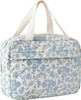 Large Size Quilted Coquette Makeup Bag, Cute Preppy Floral Cotton Travel Cosmetic Organizer Bag with Top Handle, Multi-Layer Travel Toiletry Pouch (Lightblue Flower)