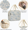 Large Size Quilted Coquette Makeup Bag, Cute Preppy Floral Cotton Travel Cosmetic Organizer Bag with Top Handle, Multi-Layer Travel Toiletry Pouch (Lightblue Flower)