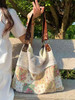 patchwork vintage tote bag for women, floral aesthetic tote bag, lace fabric cottagecore purse, cute cloth slouchy hobo shoulder bag, large whimsical everyday purses