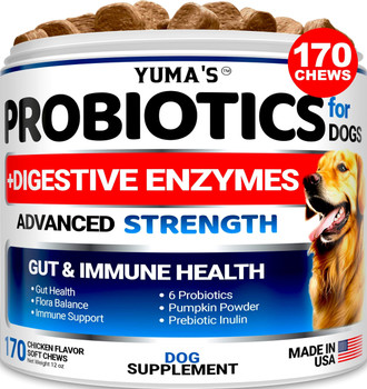 Probiotics for Dogs and Digestive Enzymes   170 Dog Probiotics Chews   Pet Fiber Supplement   Anti Diarrhea Upset Stomach & Gas Relief Constipation Canine Prebiotic   Gut Health Treats   USA Made