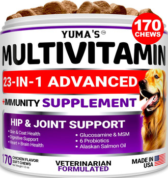 Dog Multivitamin Chewable with Glucosamine   Dog Vitamins and Supplements   170 Treats   Senior & Puppy Multivitamin for Dogs   Hip & Joint Support   Immune Health Skin Heart Digestion Probiotics