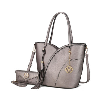 MKF Collection Imogene Two tone Whip Stitches Vegan Leather Women Shoulder bag with Wallet by Mia K