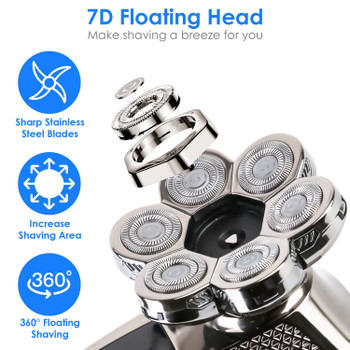 Head Shavers for Bald Men 5 In 1 7D Electric Rotary Razor Rechargeable Cordless Head Beard Trimmer Shaver Kit IPX6 Waterproof Dry Wet Grooming Kit with 3 Combs