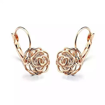 ROSE IS A ROSE 18kt Rose Crystal Earrings In White Yellow And Rose Gold Plating