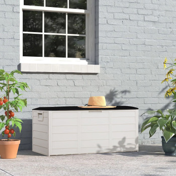 75 Gallon Weather-Resistant Outdoor Storage Deck Box, 130LB Capacity Gray Plastic Patio Organizer with Lockable Lid and Easy-Lift Hinges for Garden, Poolside, Backyard