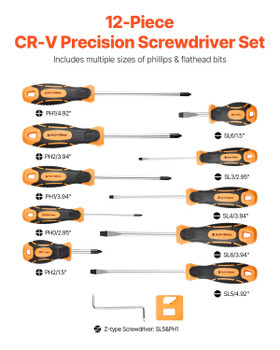 12-Piece Magnetic Screwdriver Set 5 Phillips 5 Flat Head Tips Magnetizer Tool