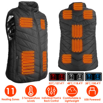 Heated Vest Electric USB Jacket Men Women Heating Coat Thermal Body Warmer Wear with 3 Temperature Levels