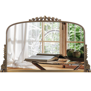 Vintage Baroque Arched Mirror - Traditional Ornate Antique Brass Wood Frame - 36"X23" - Ideal for Entryway, Fireplace, Living Room, Hallway, Bathroom