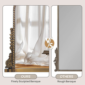 Vintage Baroque Arched Mirror - Traditional Ornate Antique Brass Wood Frame - 36"X23" - Ideal for Entryway, Fireplace, Living Room, Hallway, Bathroom