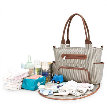 8PCS Baby Diaper Bag Set - Spacious 12-Pocket Design with Bottle Bag, Diaper Pad & Burp Cloths - 2 Carrying Ways, Wide Opening for Easy Access - Ideal for Parents