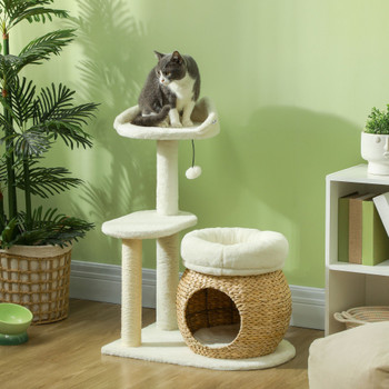 PawHut 31" Cat Tree Tower with Scratching Posts, Cat Condo, Beds, Platform and Toy Ball for Indoor Cats, Cream White PawHut 31" Cat Tree Tower with Scratching Posts, Cat Condo, Beds, Platform and Toy Ball for Indoor Cats, Cream White