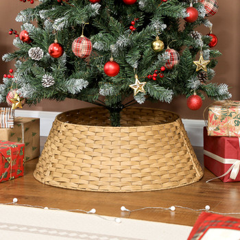 HOMCOM 27 inch Rustic Christmas Tree Skirt, Plastic Woven Christmas Tree Collar for Party, Holiday, Home Decoration, Natural HOMCOM 27 inch Rustic Christmas Tree Skirt, Plastic Woven Christmas Tree Collar for Party, Holiday, Home Decoration, Natural