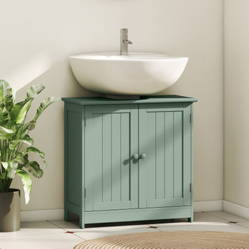 HOMCOM Bathroom Vanity Cabinet, Under Sink Bathroom Cabinet with 2 Doors and Adjustable Shelf, Dark Green