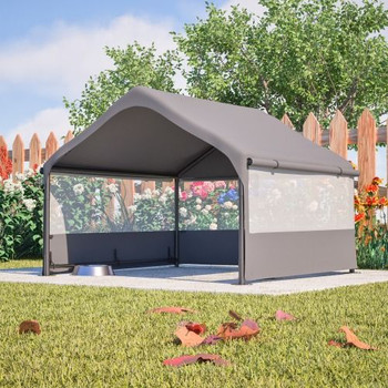 Portable Pet Camping Tent with 3-Side Mesh Ventilation UV & Waterproof Oxford Fabric Foldable Dog Shelter with Steel Frame and Storage Bag