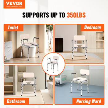 VEVOR Commode Chair, Bedside Commode with Padded Seat, Drop-Down Arms, 7-Level Adjustable Height, 5.8L Removable Bucket, Easy to Assemble, 350LBS Capacity, Portable Toilet for Adults Seniors VEVOR Commode Chair, Bedside Commode with Padded Seat, Drop-Down Arms, 7-Level Adjustable Height, 5.8L Removable Bucket, Easy to Assemble, 350LBS Capacity, Portable Toilet for Adults Seniors