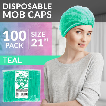 Disposable Mob Cap 21 Inches. Pack of 100 Polypropylene Teal Disposable Bouffant Caps Medical. Bouffant Hair Nets Food Service Disposable. Disposable Hair Cap for Beauty and Tattoo Salons