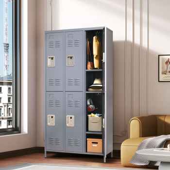 6 Door 72"H Metal Lockers With Lock for Employees,Storage Locker Cabinet for Home Gym Office School Garage,Gray