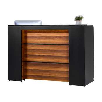 VEVOR Reception Desk, 62 Inch Rectangular Front Counter Table, Office Reception Desk Front Retail Counter with LED Light, for Checkout, Lobby, Beauty Salon and Office, Black & Brown