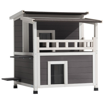 VEVOR Insulated Cat House, 2-Story Wooden Cat Shelter, Foam Insulation, Feral Kitty Shelter with Balcony, Waterproof Cats Condos for Indoor & Outdoor 1-3 Cats in Winter 33 x 29.5 x 32 in