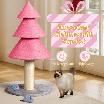 31.5in Christmas Tree Cat Scratcher, Cat Scratching Post for Indoor Cats, Large Sisal Cat Scratching Tree Cat Scratch Tower, Pink