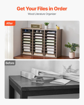 Literature Organizer, 27 Compartments Office Mailbox with Removable Shelves, Wood Mailbox Sorter Particle Board Office Home Classroom Storage, File Sorter for File, Document, Paper, Black-Grey