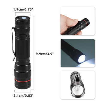 2 Pack USB Rechargeable LED Flashlight Adjustable Focus 3-Modes Outdoor Mini Flashlight W/ USB Cable+Mini Box