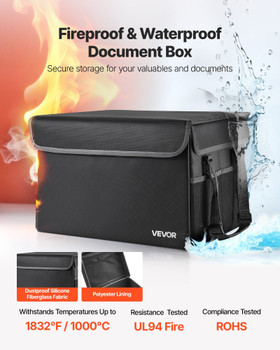 Fireproof Document Box, 1832 °F Heat Insulated Fireproof & Waterproof Box, Space-Saving and Foldable Design, Portable Home Office Travel File Organizer, for Passports, Important Documents, Files