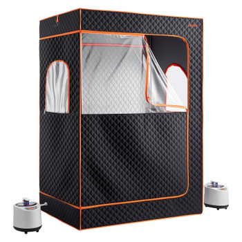 VEVOR Upgraded Portable Steam Sauna for Home, 2 Person Full Body Home Spa Tent with Steamer & 2 Foldable Chairs & Remote & 2 Essential Oil Boxes, Heavy-Duty Stainless Steel Frame Sauna Box, (Black)