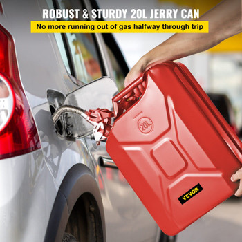 VEVOR Jerry Fuel Can, 5.3 Gallon / 20 L Portable Jerry Gas Can with Flexible Spout System, Rustproof & Heat-resistant Steel Fuel Tank for Cars Trucks Equipment, 2PCS Red