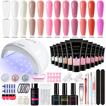 Limegirl Professional Poly Nail Gel Extension Kit, 1 Set 12 Colors Gel with 48W UV Lamp, 100Pcs Nail Extension Tips Nail Strengthener Builder with Soak-Off UV Gel, Manicure Salon Set