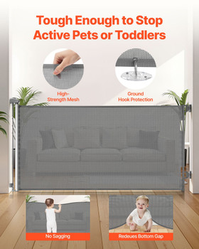 Retractable Baby Gate, Extends to 56.3 inch Wide, 31.3 inch Tall, with Security Lock, Easy to Use, Walk Through Without Tripping, Mesh Dog Gate for Stairs, Hallways, Indoor/Outdoor, Gray Retractable Baby Gate, Extends to 56.3 inch Wide, 31.3 inch Tall, with Security Lock, Easy to Use, Walk Through Without Tripping, Mesh Dog Gate for Stairs, Hallways, Indoor/Outdoor, Gray