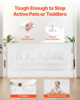 Retractable Baby Gate, Extends to 72.8 inch Wide, 31.3 inch Tall, with Security Lock, Easy to Use, Walk Through Without Tripping, Mesh Dog Gate for Stairs, Hallways, Indoor/Outdoor, White Retractable Baby Gate, Extends to 72.8 inch Wide, 31.3 inch Tall, with Security Lock, Easy to Use, Walk Through Without Tripping, Mesh Dog Gate for Stairs, Hallways, Indoor/Outdoor, White