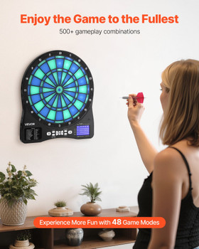 Electronic Dart Board, LED-Illuminated Target Dartboard with 48 Games & 500+ Variations, Includes 6 Dart Shafts with Flights & 50 Soft Tips, Cricket Scoring LCD Screen - Supports Up to 8 Players