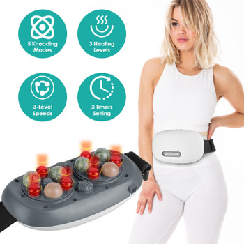 Red Light Heating Abdominal Massager with Real Bian Stone - Dual Rotating Heads, 5 Massage Modes 3 Speeds, 2500mAh Battery, Adjustable Belt for Menstrual & Bloating Relief