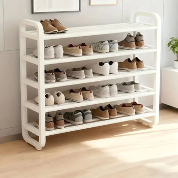 5-Tier Metal and Plastic Shoe Rack Organizer – Space-Saving Narrow Floor Shoe Storage Shelf, Durable Multi-Layer Iron Design, No Wood, Easy Assembly, Ideal for Entryways, Dorms, and Living Rooms