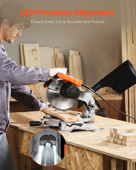 Compound Miter Saw 10-Inch Blade 15 Amp Motor 60-Tooth Corded Single Bevel 0-45°